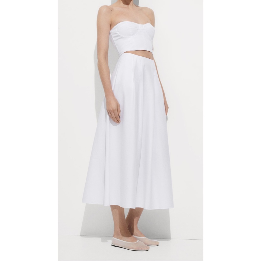 Mango White A-Line Midi Skirt